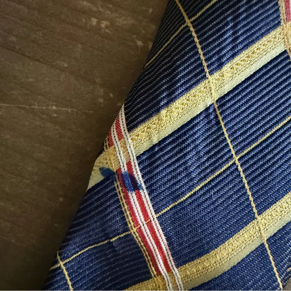 Vintage Valentino Men's Tie with Blue and yellow Stripes silk